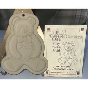 Vintage Pampered Chef Teddy Bear Clay Cookie Mold w Recipe & Instructions
